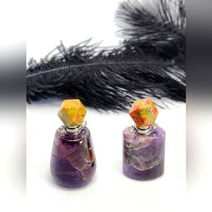 2 Amethyst Unakite Poison Pendant Bottles. Crystals. Ash, Essential Oil Necklace